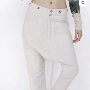 Burning Torch Drop Crotch  Cotton Linen Trouser in Oatmeal Beige S